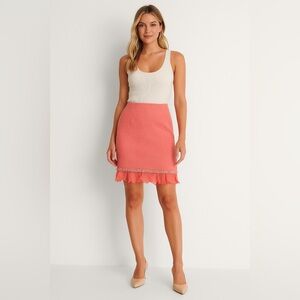 Vintage Ronato Nucci Skirt Tweed Coral Rainbow Thread Ruffle Cuff Cotton…​